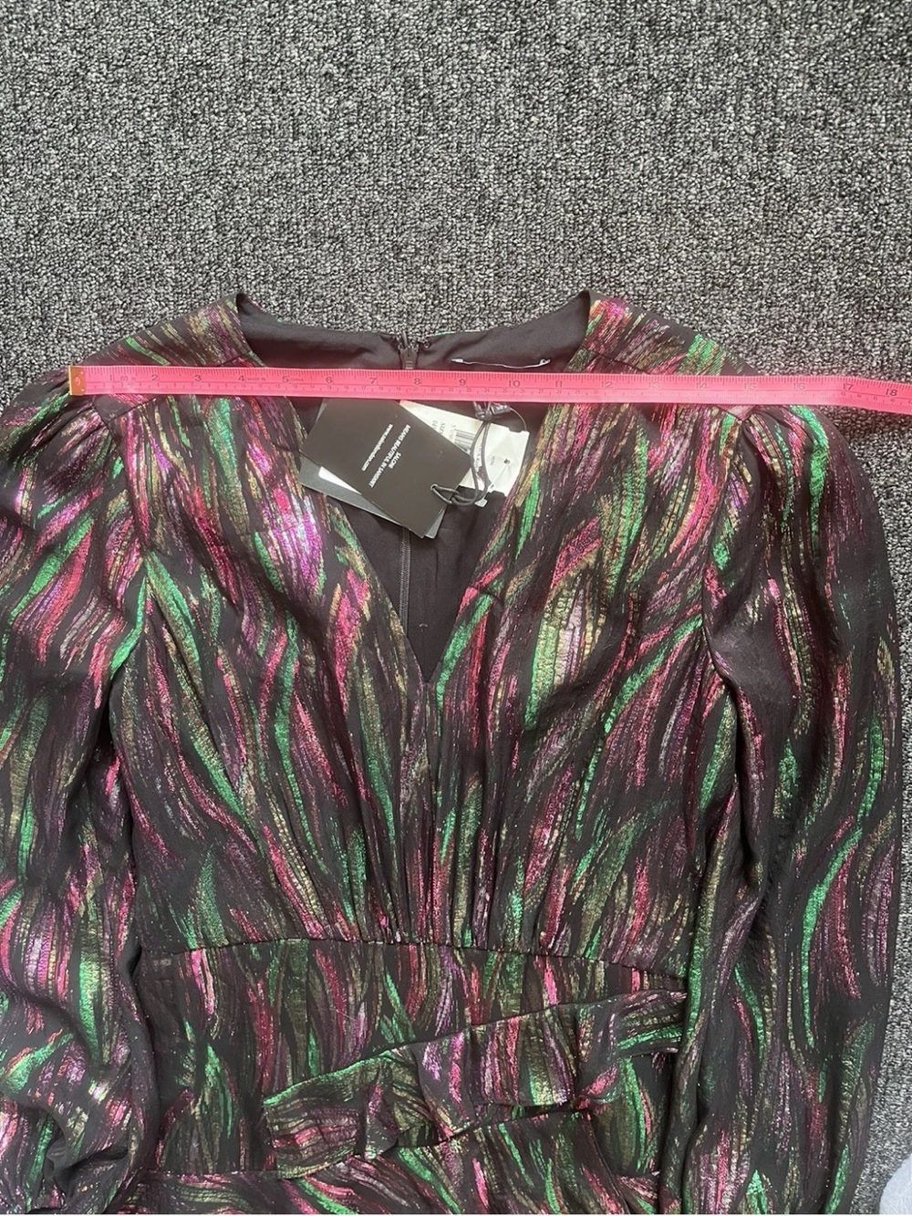 Saloni Alya Black Rainbow Jacquard Metallic Ruffle Midi Dress US 8 UK 12 Medium - Picture 4 of 10